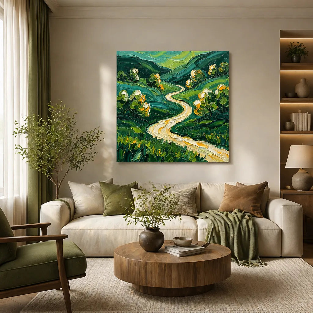 Impasto Countryside Emerald Green Oil Painting HP