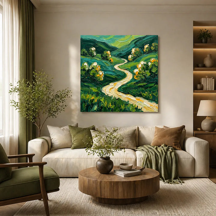 Impasto Countryside Emerald Green Oil Painting HP