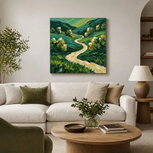 Impasto Countryside Emerald Green Oil Painting HP
