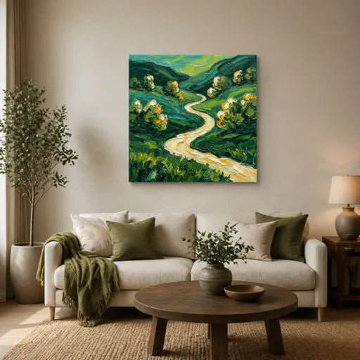 Impasto Countryside Emerald Green Oil Painting HP
