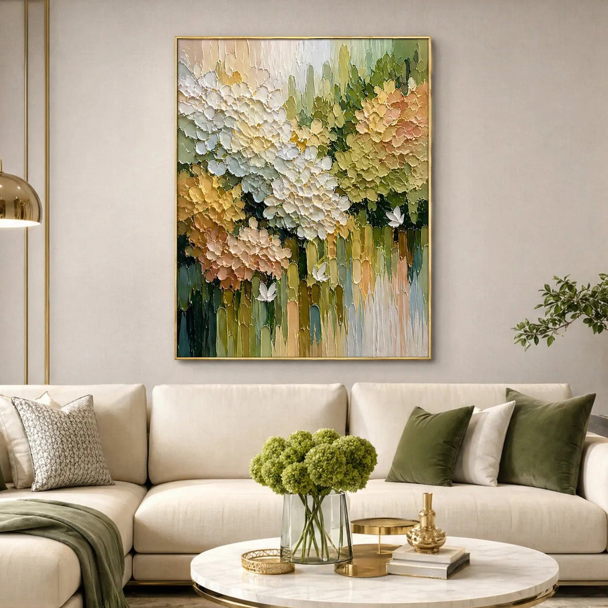 Impasto Hydrangea Butterfly Floral Oil Painting HP#2831 — Existing room preview room preview