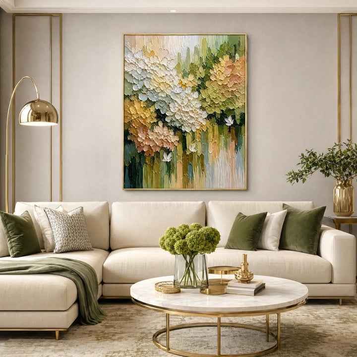 Impasto Hydrangea Butterfly Floral Oil Painting HP