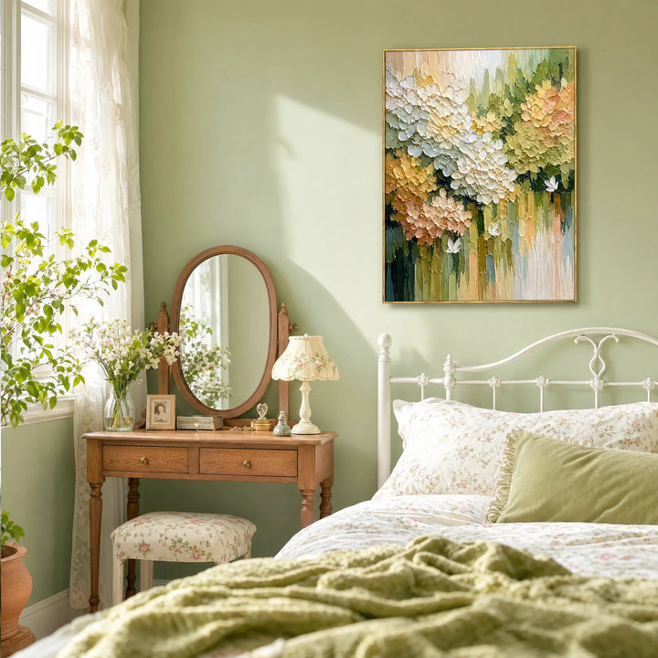 Impasto Hydrangea Butterfly Floral Oil Painting HP