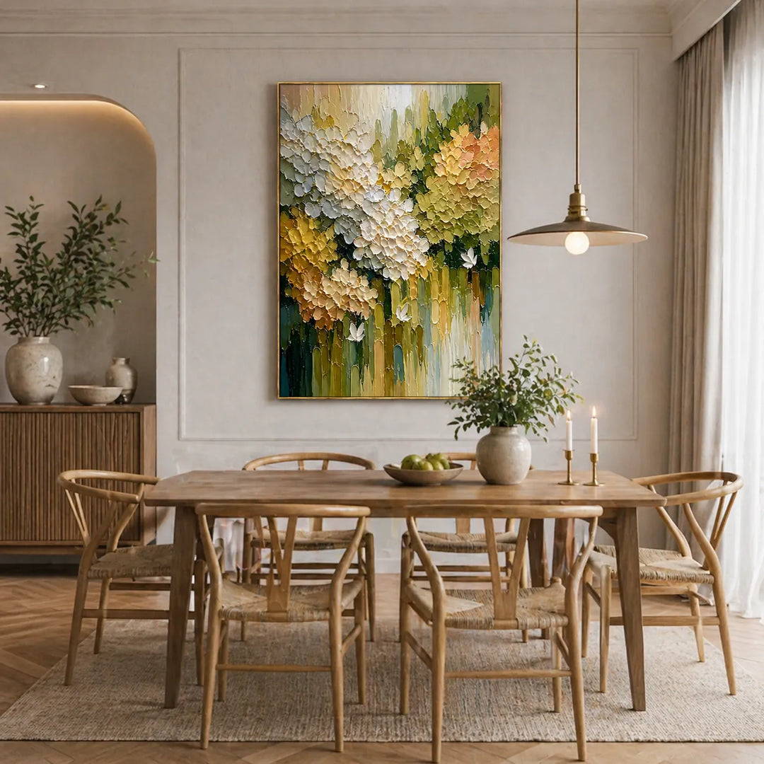 Impasto Hydrangea Butterfly Floral Oil Painting HP