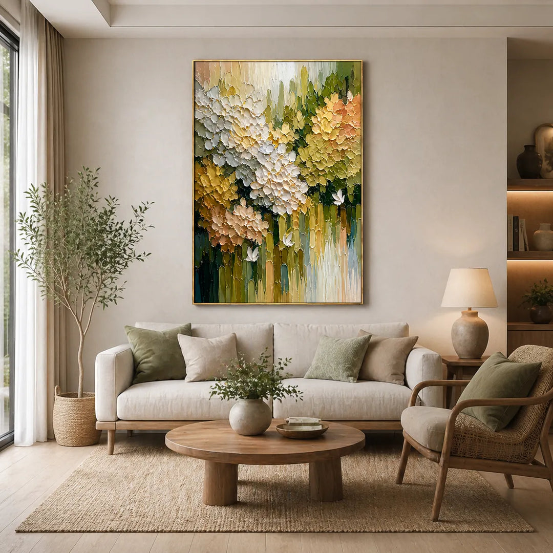 Impasto Hydrangea Butterfly Floral Oil Painting HP