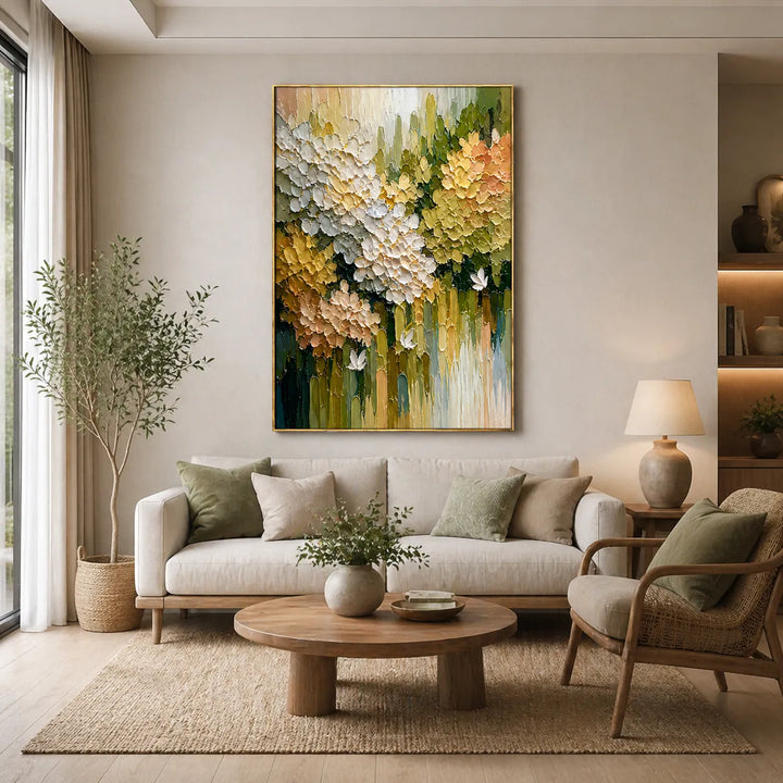 Impasto Hydrangea Butterfly Floral Oil Painting HP