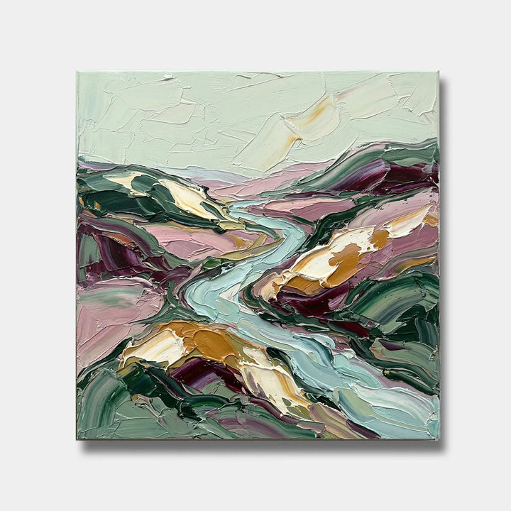 Impasto River Sage Green Abstract Oil Painting HP