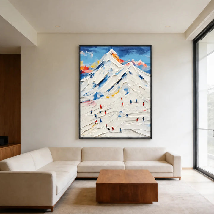 Peinture de paysage de montagne de ski en empâtement TA