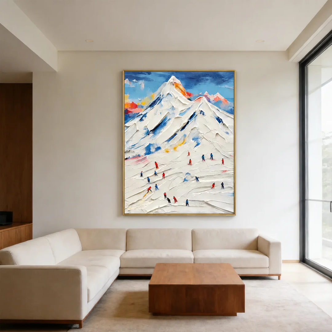 Peinture de paysage de montagne de ski en empâtement TA