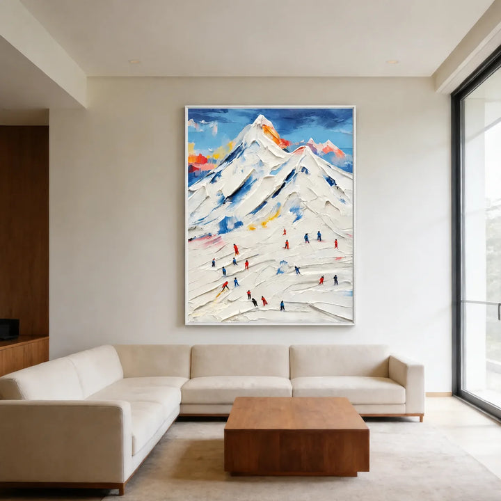 Peinture de paysage de montagne de ski en empâtement TA