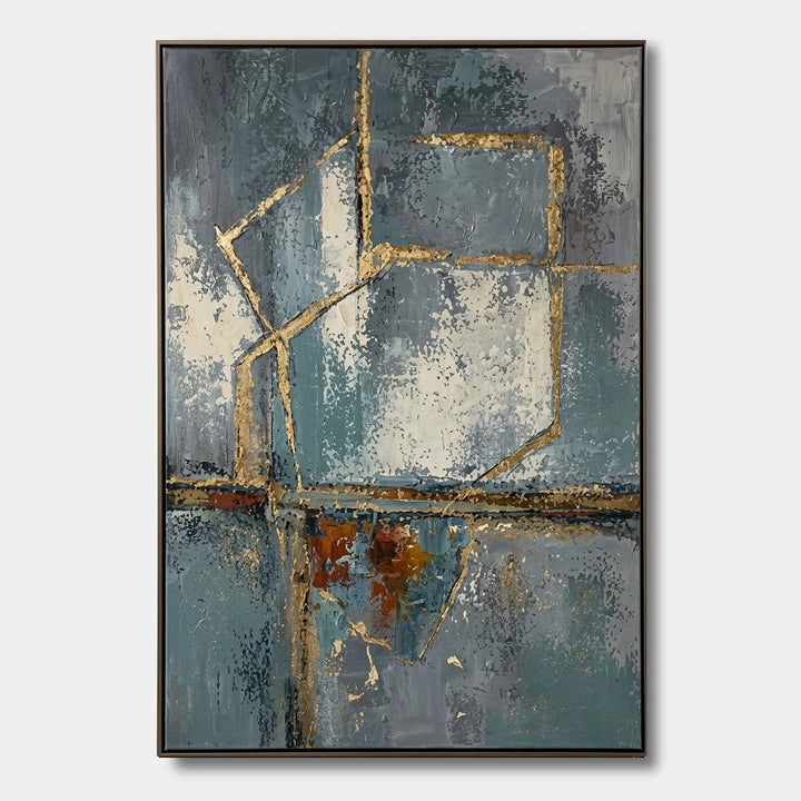 Industrial Abstract Gold Leaf Geometric Oil Painting HP