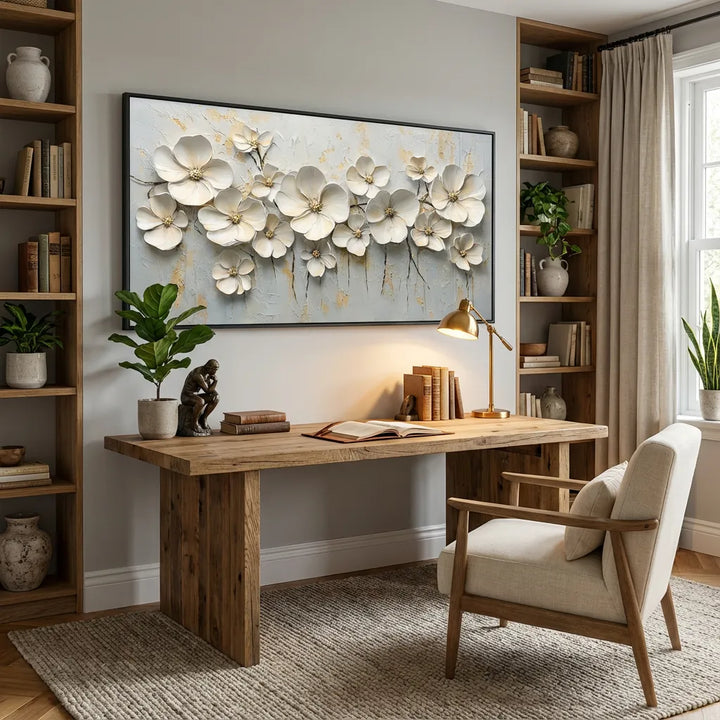 Ivory Bloom Relief Painting AA