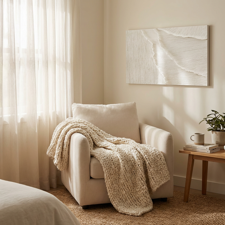 Ivory Flow-Textured Minimal Painting TA