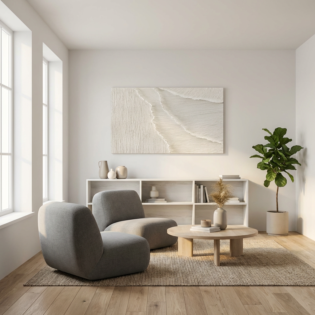 Ivory Flow-Textured Minimal Painting TA