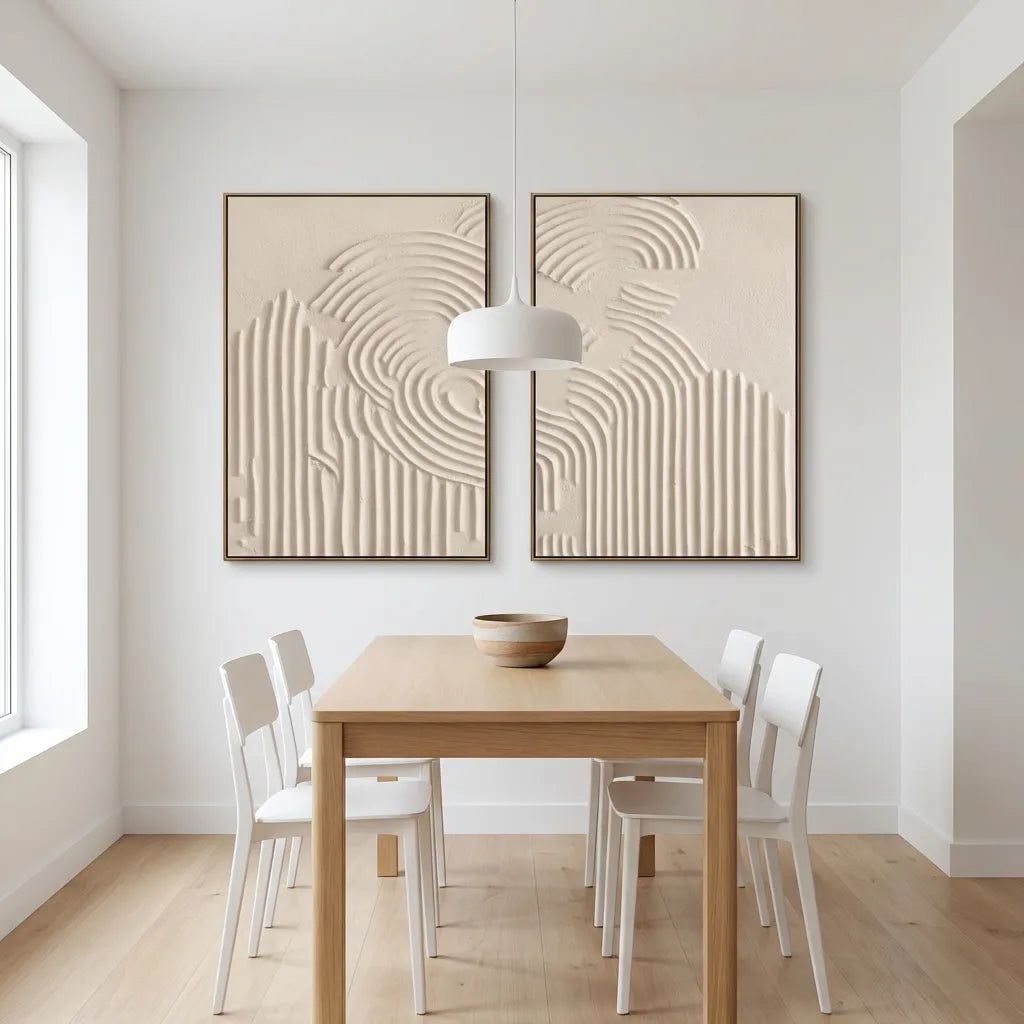 Ivory Grooved Relief Textured Diptych TA