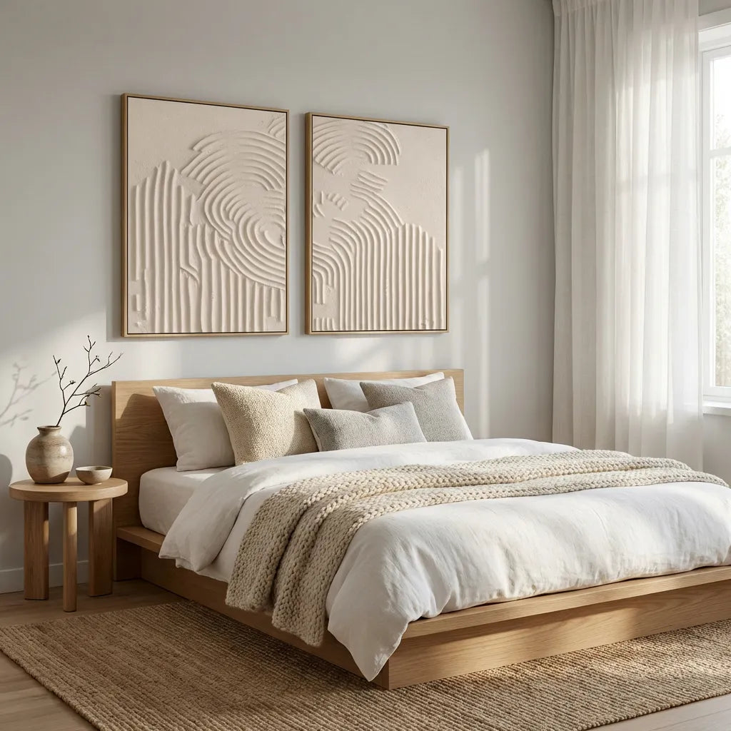 Ivory Grooved Relief Textured Diptych TA