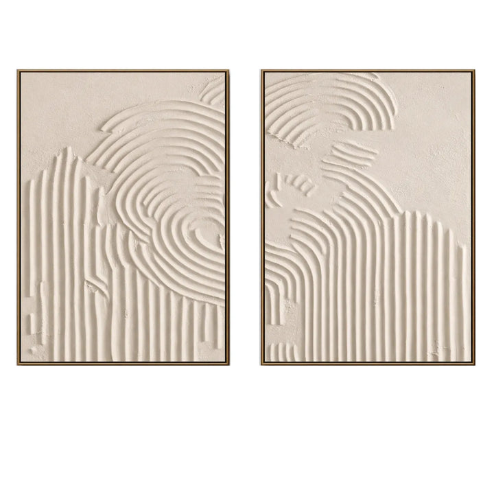 Ivory Grooved Relief Textured Diptych TA