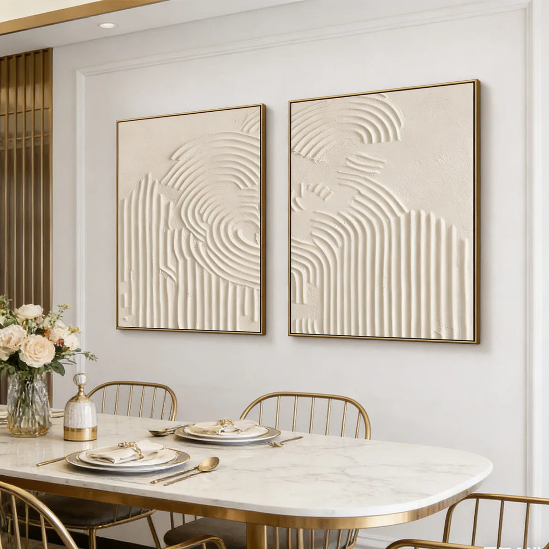 Ivory Grooved Relief Textured Diptych TA