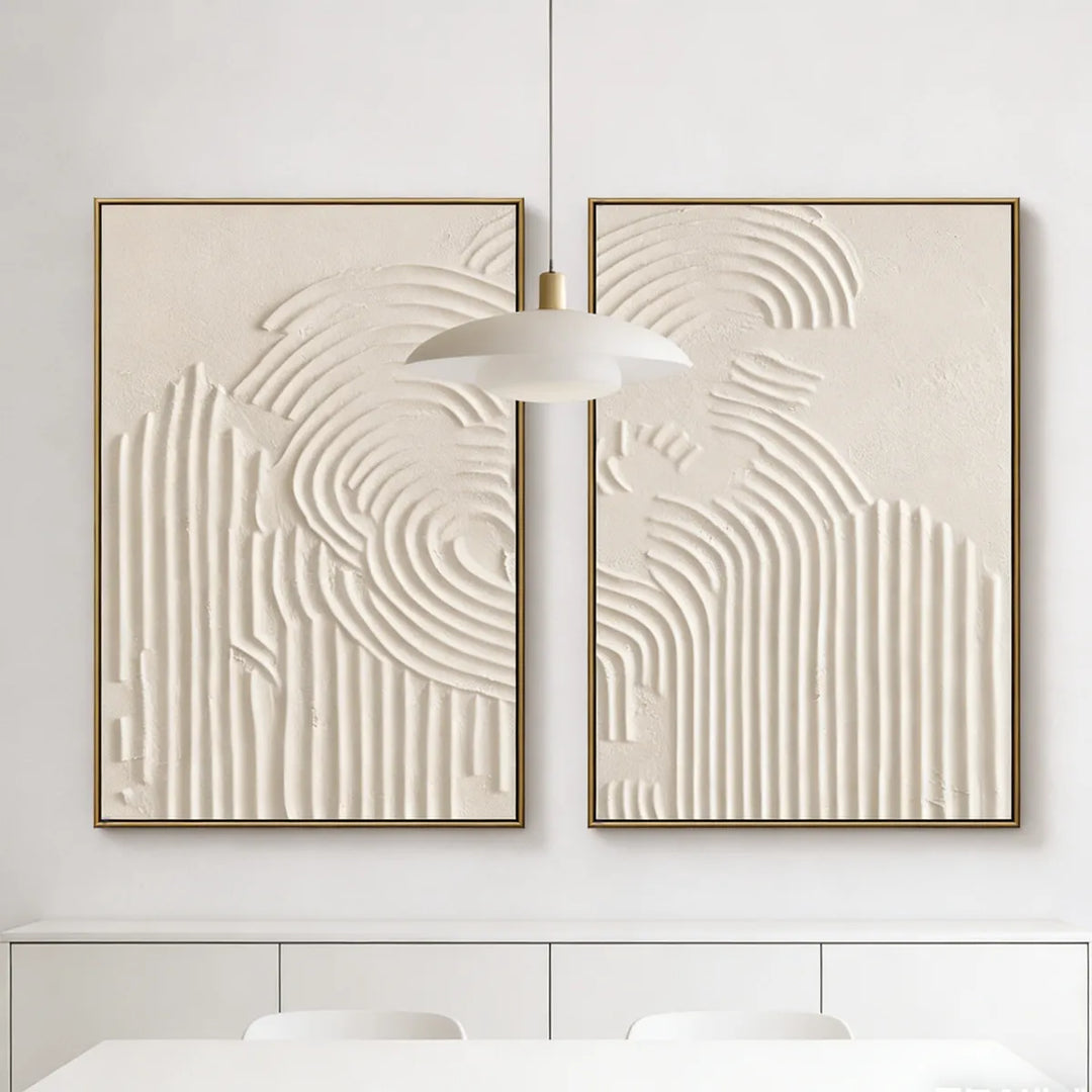 Ivory Grooved Relief Textured Diptych TA