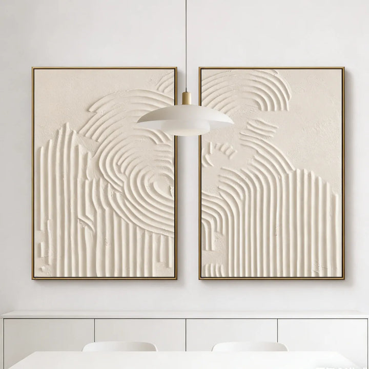Ivory Grooved Relief Textured Diptych TA