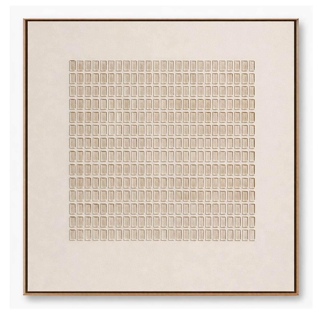 Ivory Minimal Grid Embossed Relief Painting TA