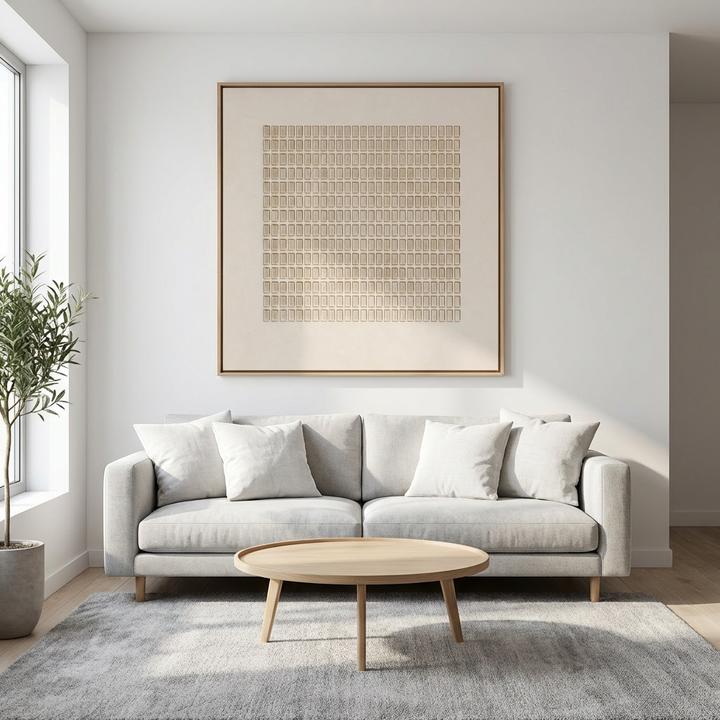 Ivory Minimal Grid Embossed Relief Painting TA