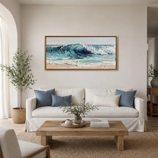 Large Panoramic Ocean Wave Impasto Oil Painting HP