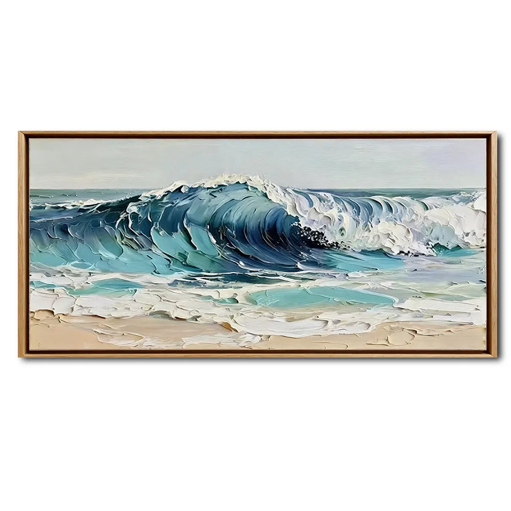 Large Panoramic Ocean Wave Impasto Oil Painting HP