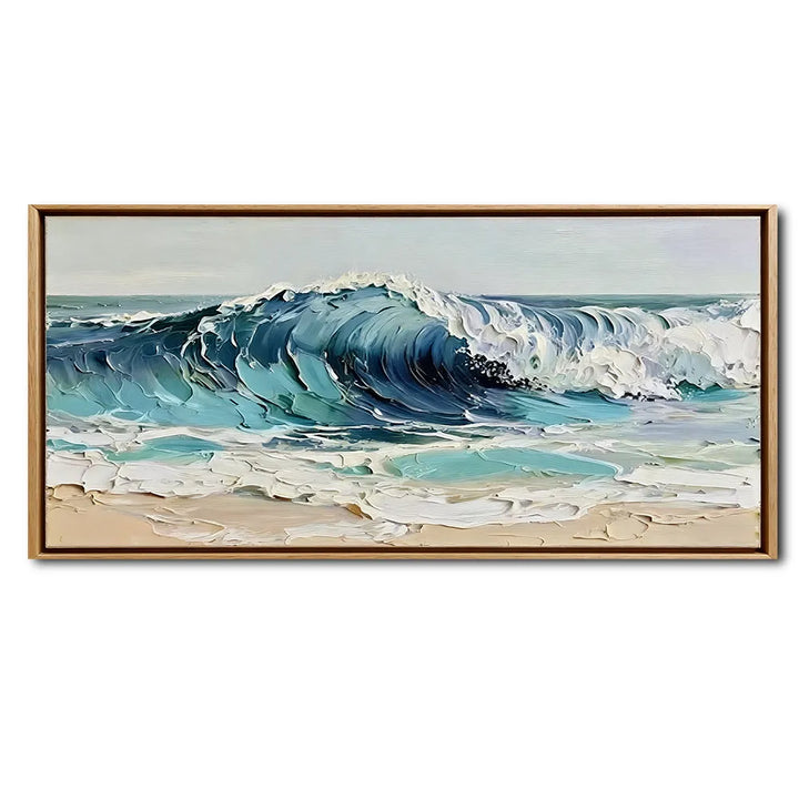 Large Panoramic Ocean Wave Impasto Oil Painting HP