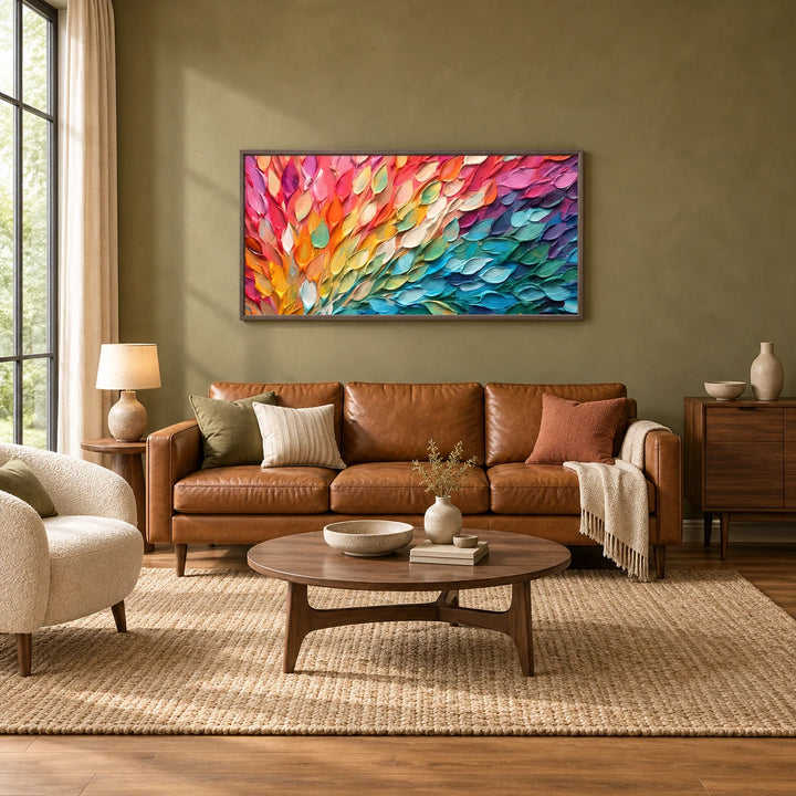 MT2228 artwork in dark wood frame, full styled home interior