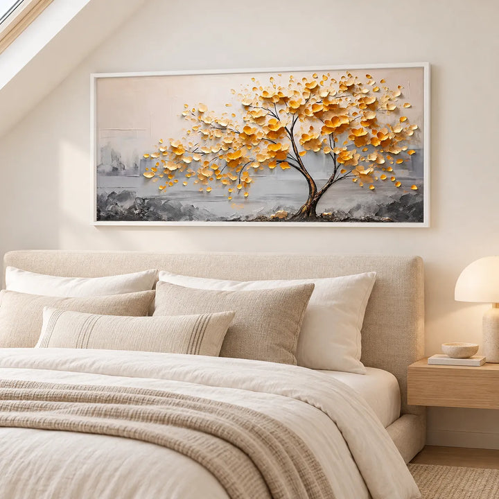 MT2605 white frame with cream, linen and natural oak furnishings in a unique room