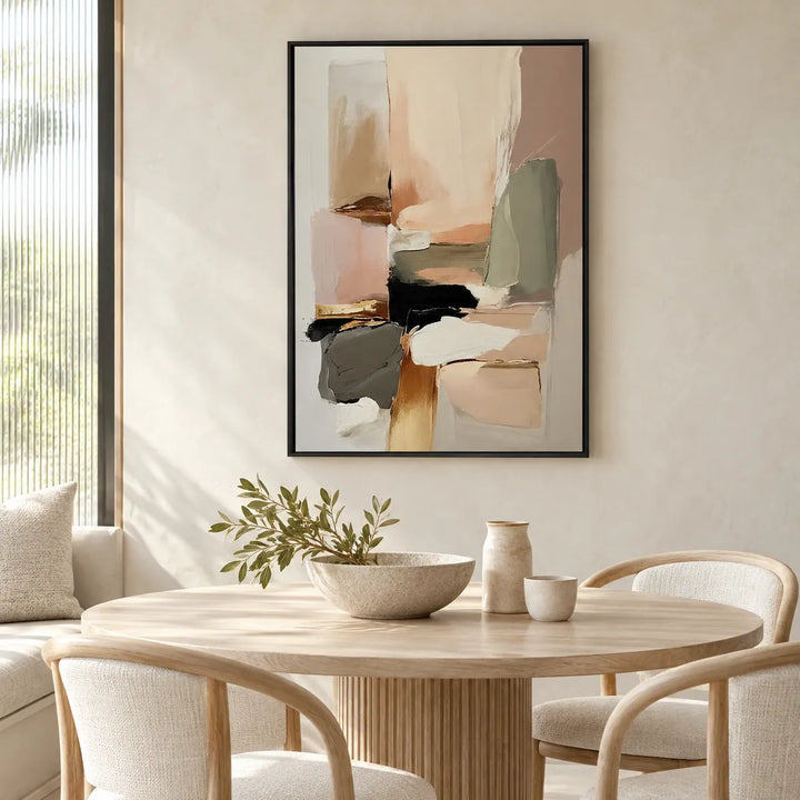 MT2608 black frame in individually designed cream linen and natural wood room