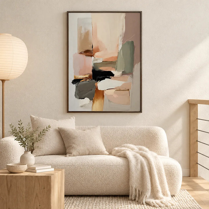 MT2608 dark-wood frame in individually designed cream linen and natural wood room