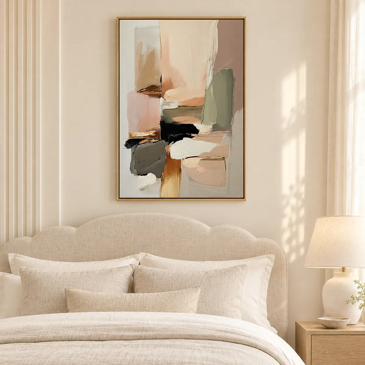 MT2608 gold frame in individually designed cream linen and natural wood room