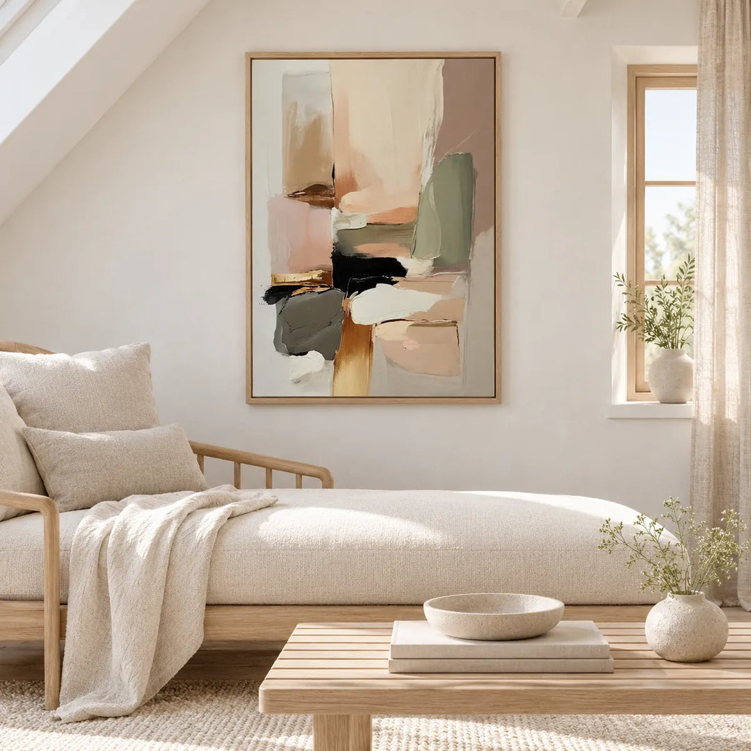 MT2608 wood frame in individually designed cream linen and natural wood room