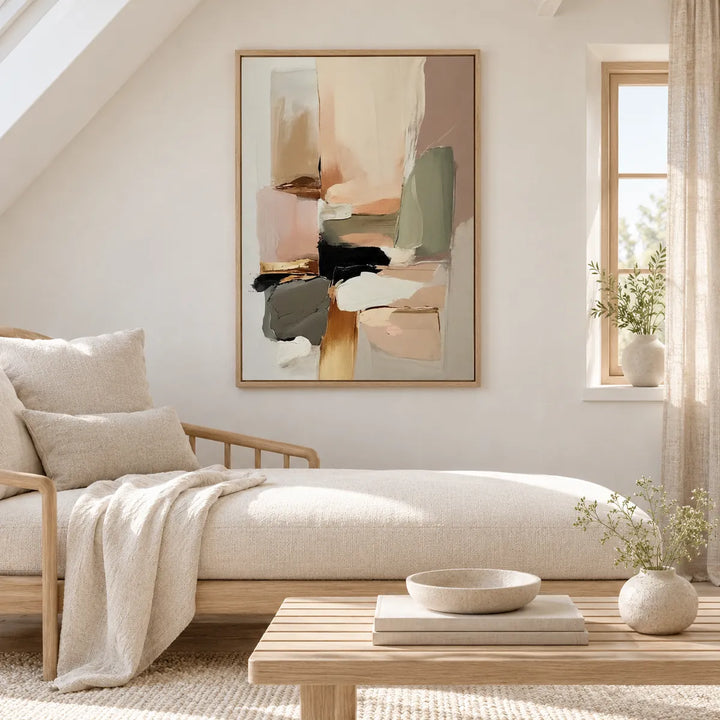 MT2608 wood frame in individually designed cream linen and natural wood room