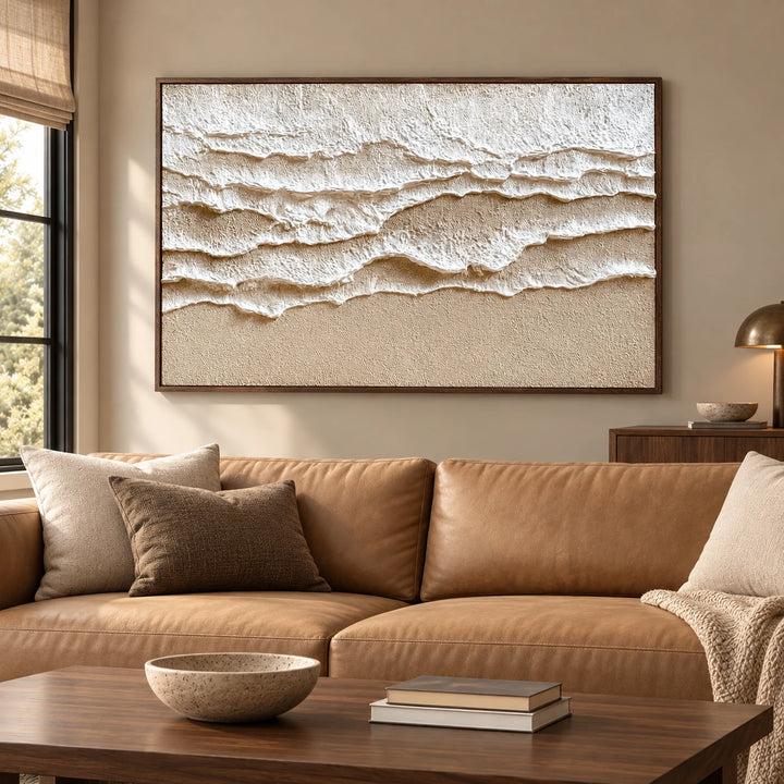MT2612 original painting with dark wood frame in a matching home interior