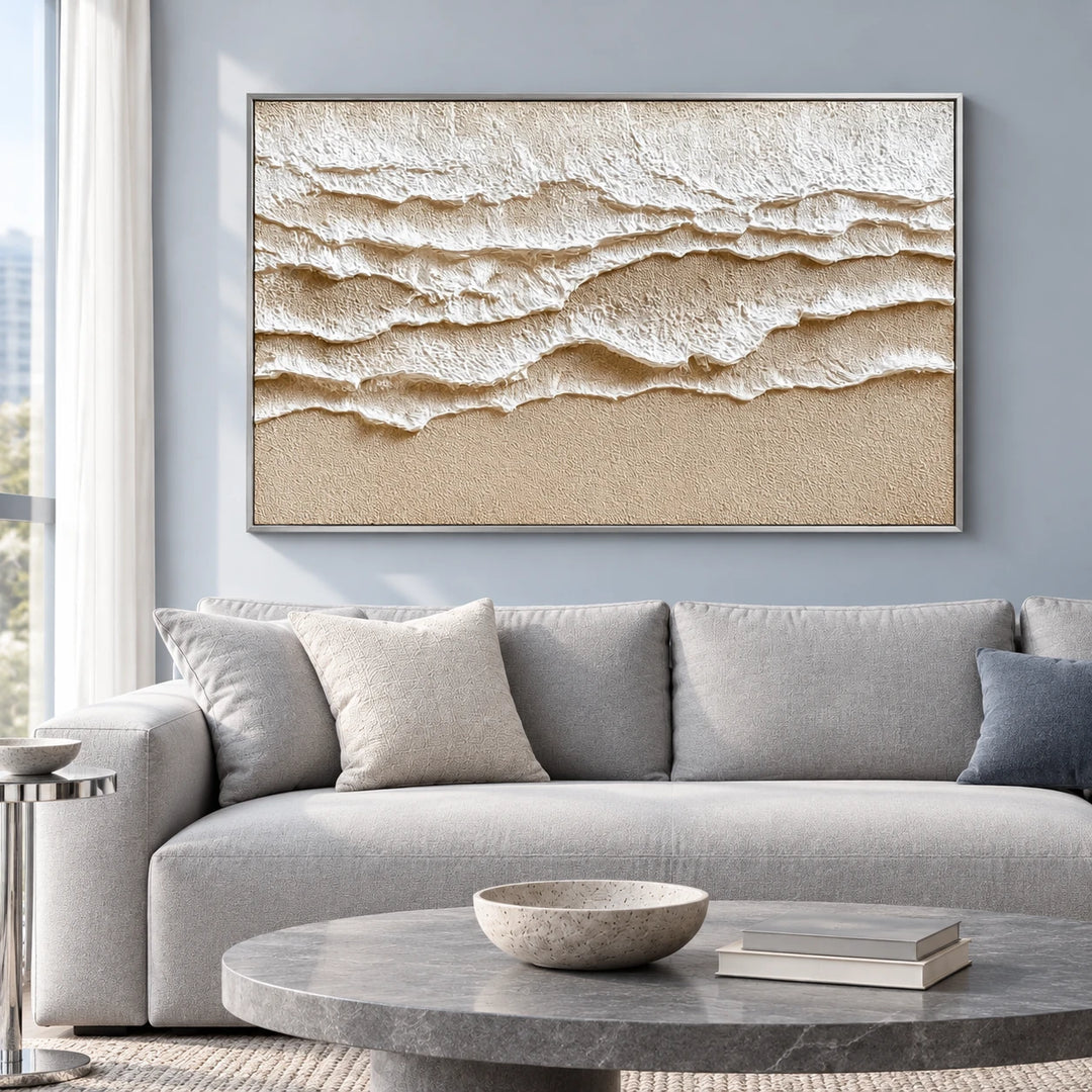 MT2612 original painting with silver frame in a matching home interior
