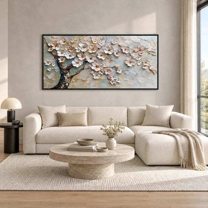 MT2615 textured artwork in black frame, full styled home interior