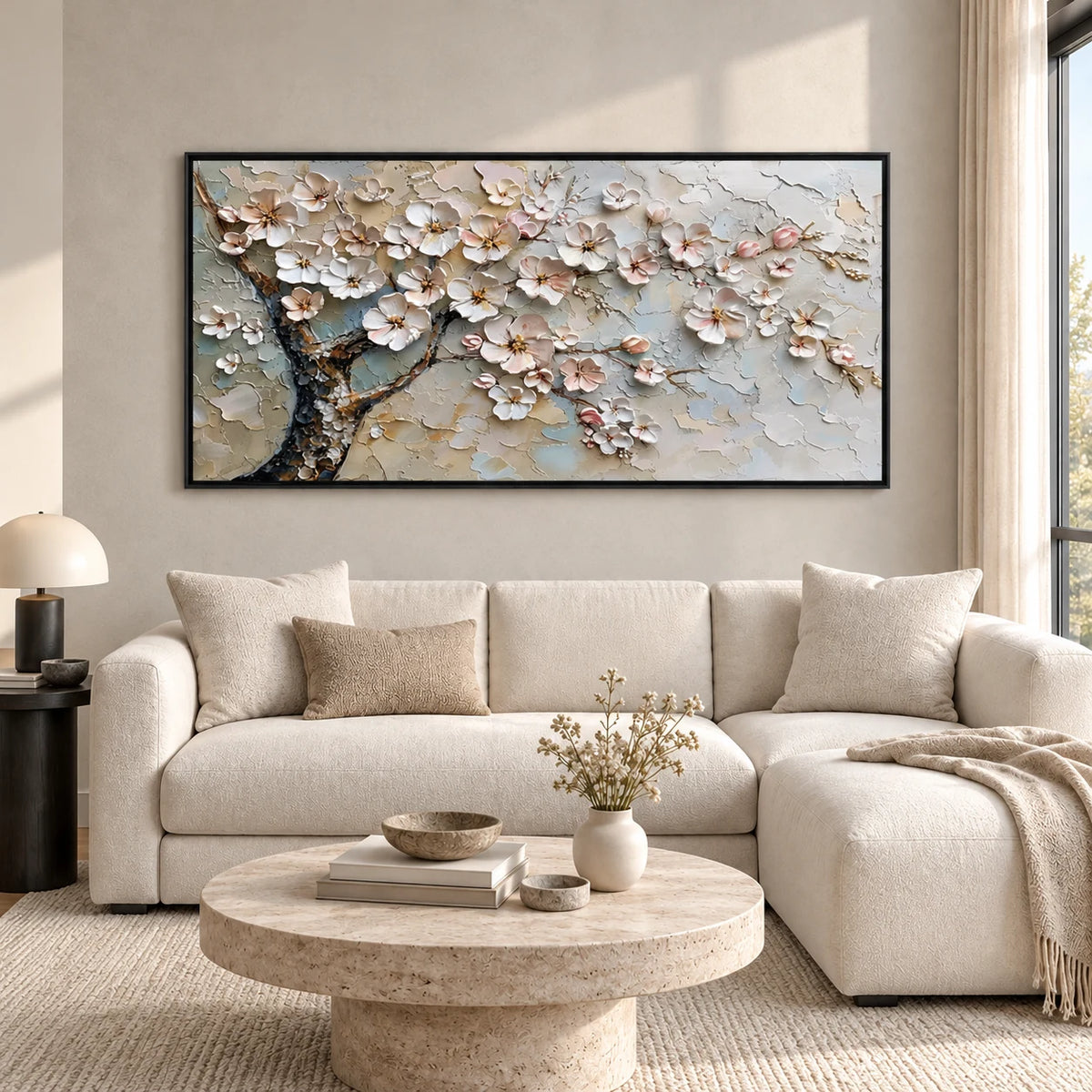 Same room with Blossom Branch Textured Painting MT#2615 in Black Frame
