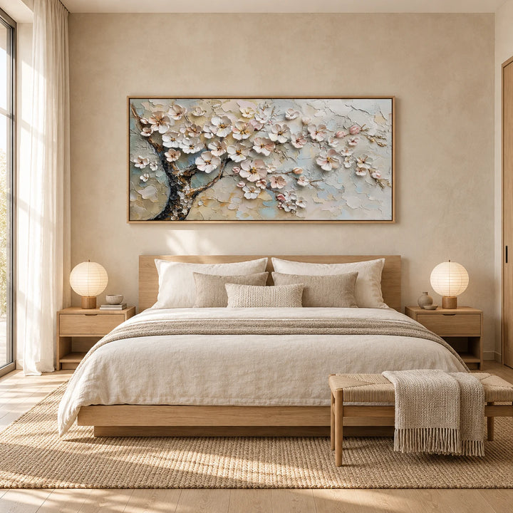 MT2615 textured artwork in wood frame, full styled home interior