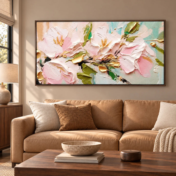 MT2618 original painting with dark wood frame in a matching home interior
