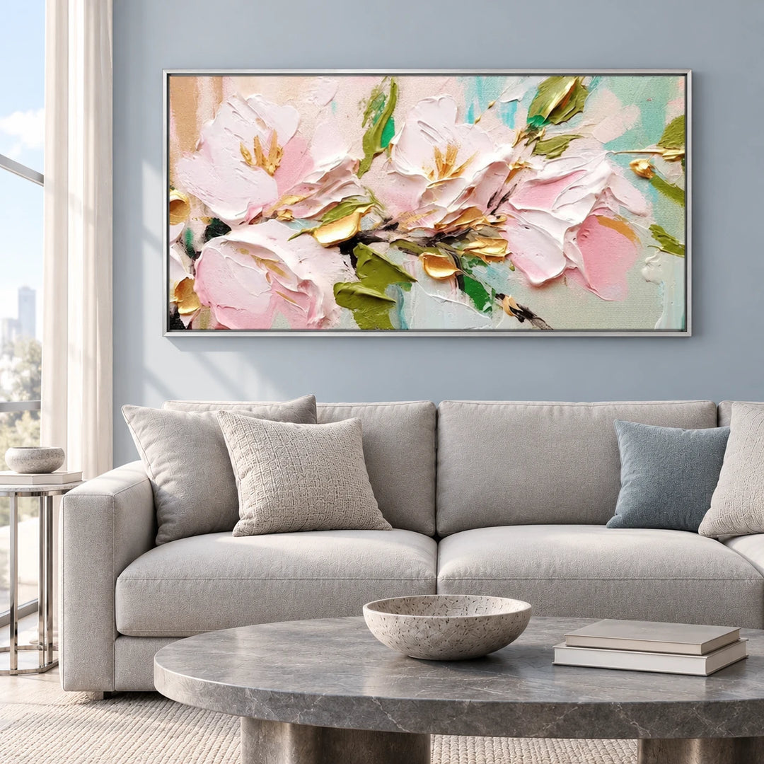 MT2618 original painting with silver frame in a matching home interior