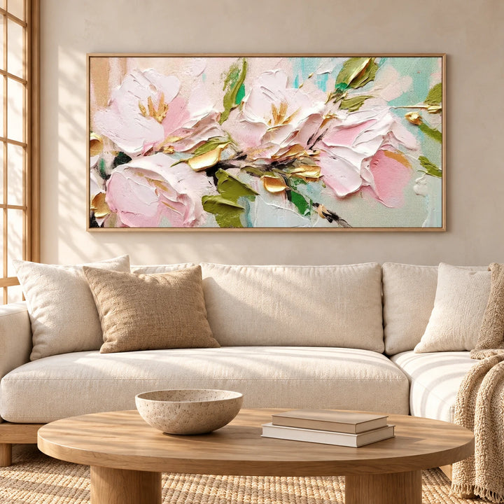 MT2618 original painting with wood frame in a matching home interior