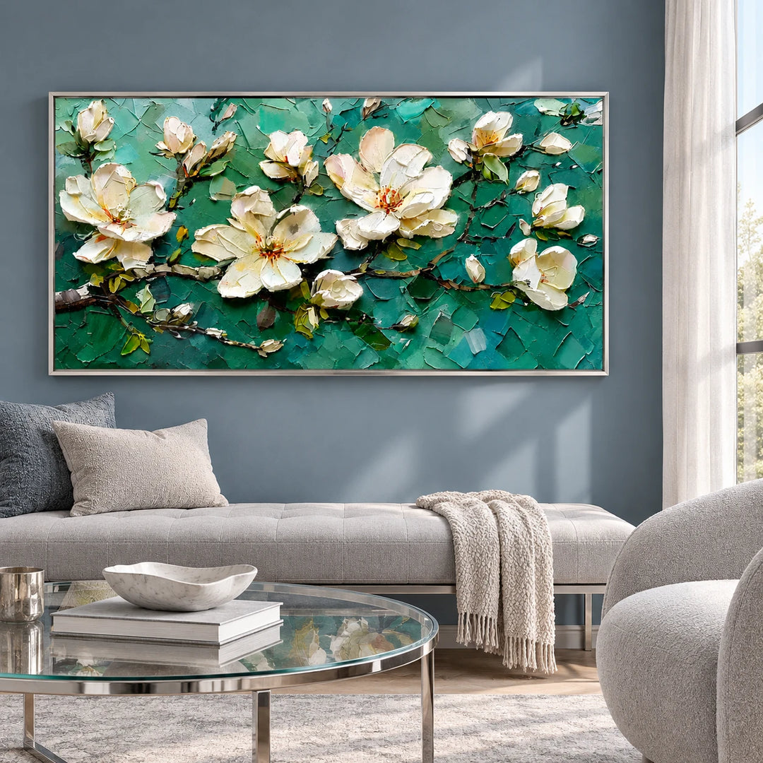 MT2620 original painting in silver frame, coordinated interior scene