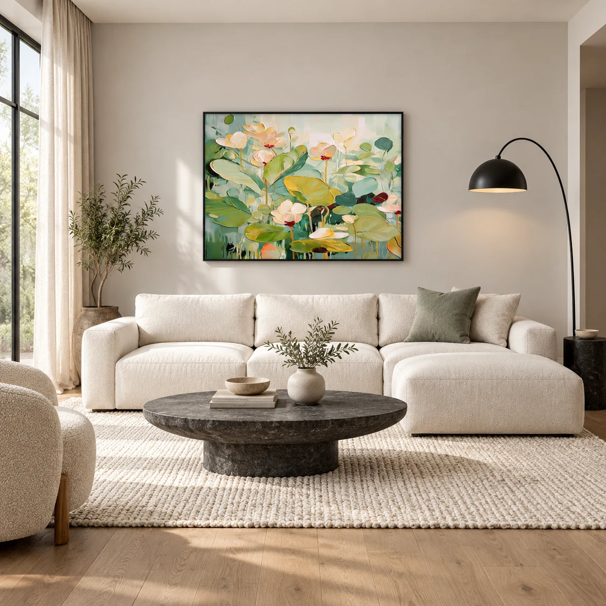Same room with Green Floral Abstract Painting MT#2621 in Black Frame