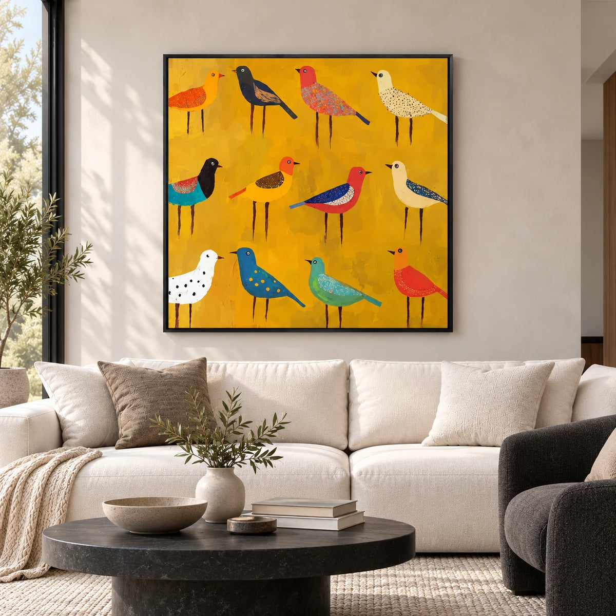 Yellow Birds Abstract Painting MT#2634 — Existing room preview room preview
