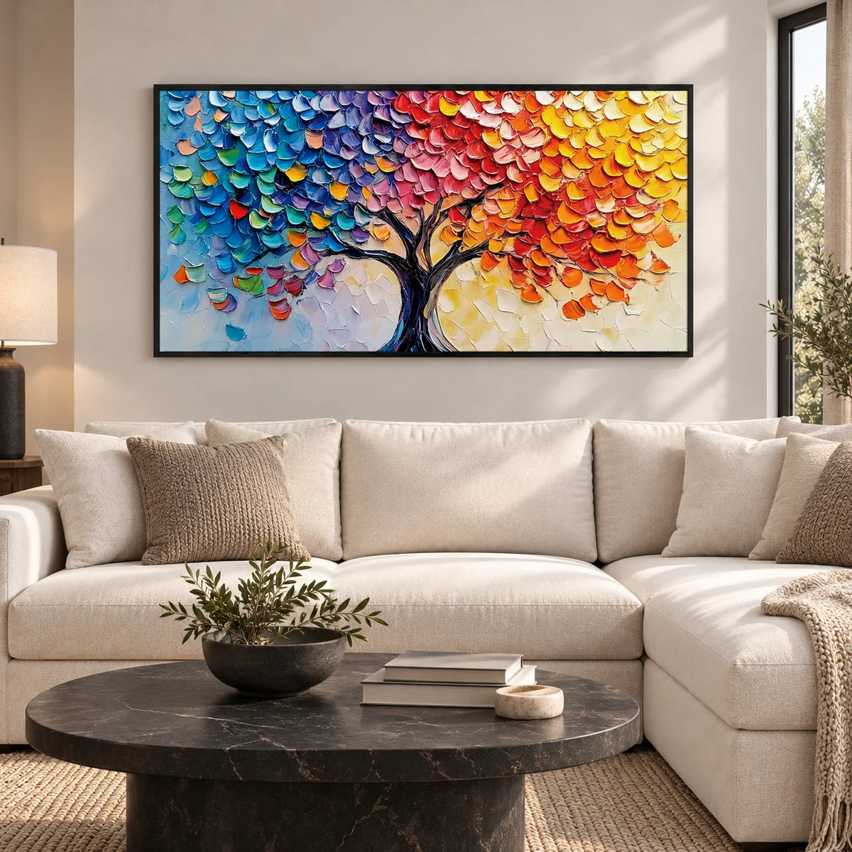 Same room with Rainbow Tree Abstract Painting MT#2635 in Black Frame