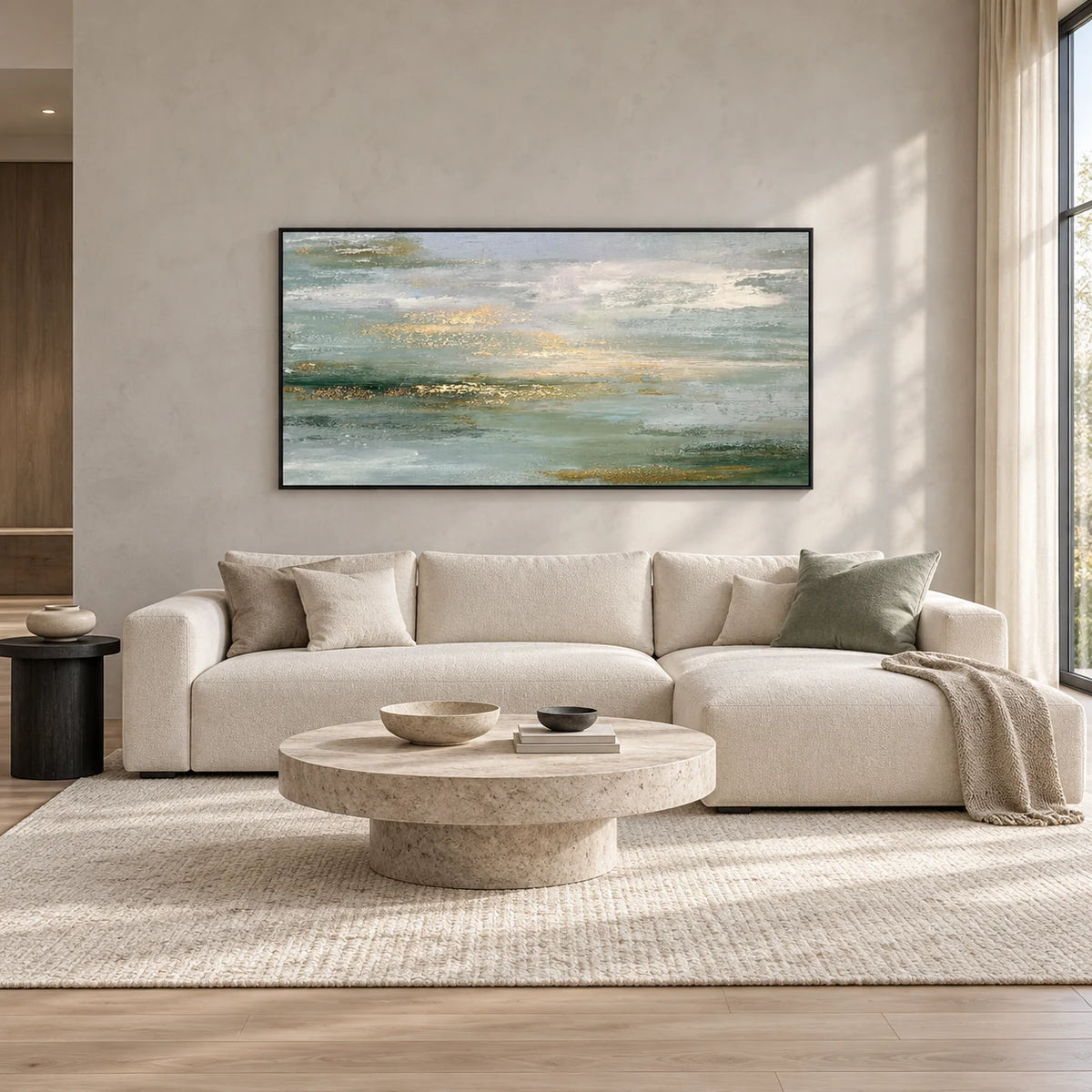 Same room with Soft Abstract Landscape Painting MT#2643 in Black Frame