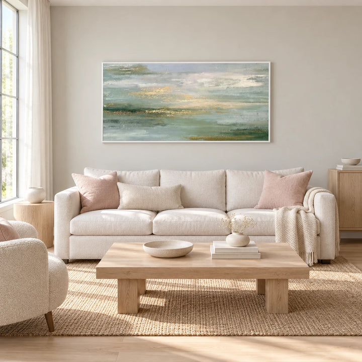 MT2643 painting in white frame, full styled home interior